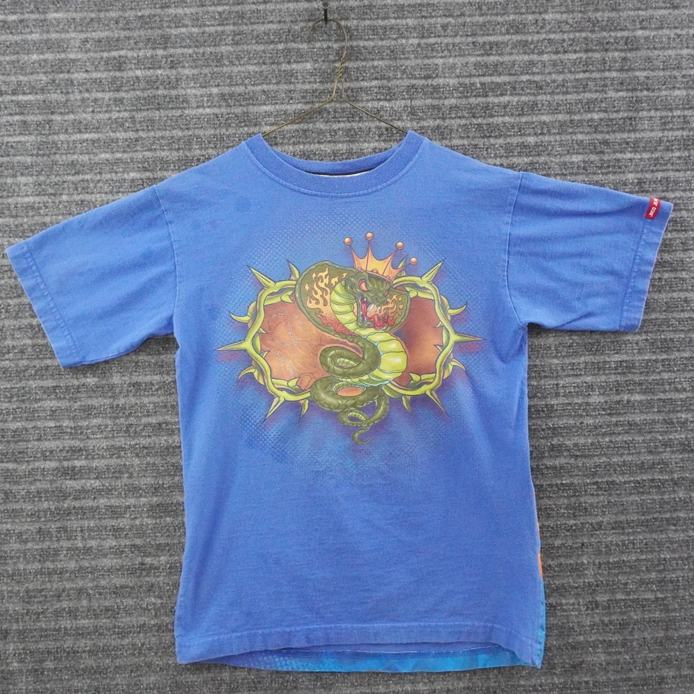 Vintage Y2K JNCO Jeans T-Shirt Youth M Blue Cobra Snake Crown Graphic Streetwear